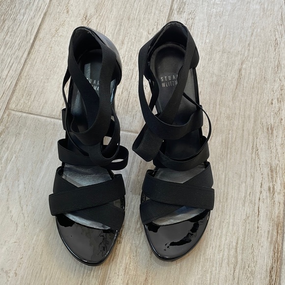 Stuart Weitzman Crossup Black Elastic- Narrow Width - Picture 2 of 7